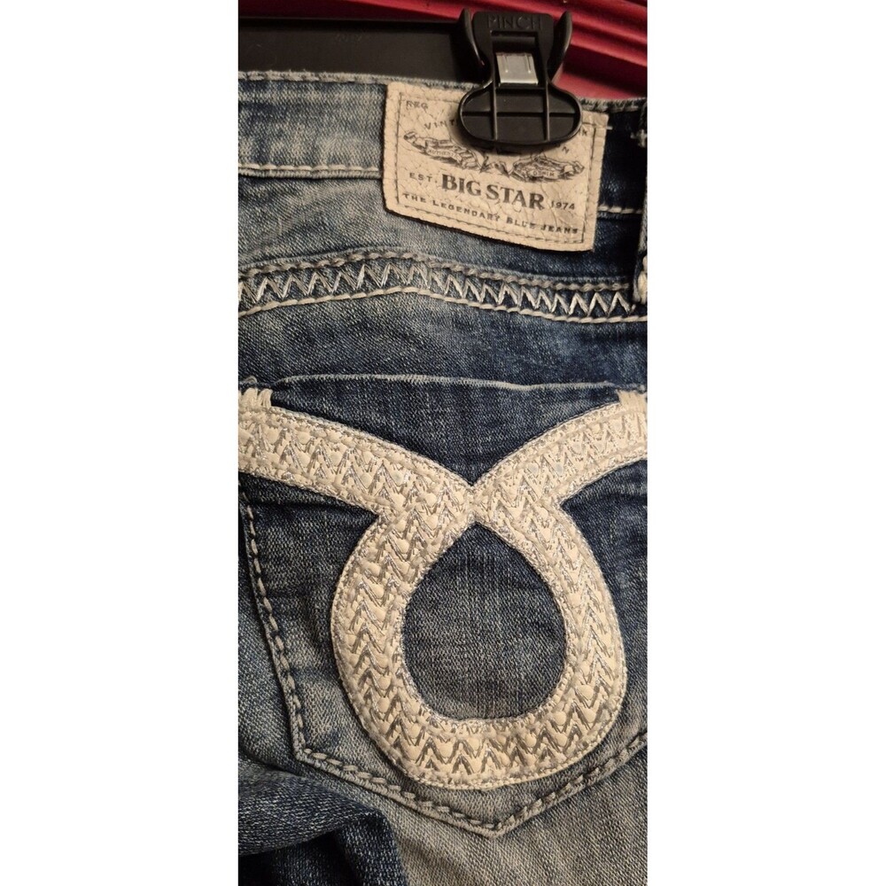 Big Star 26R Jenae Jeans Medium Acid Wash Blue Stretch Denim Straight Leg EUC